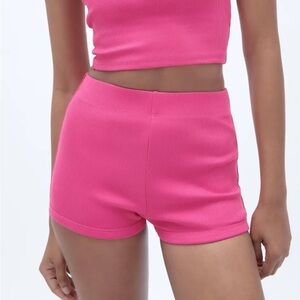Zara pink high waisted cotton rib micro shorts size medium